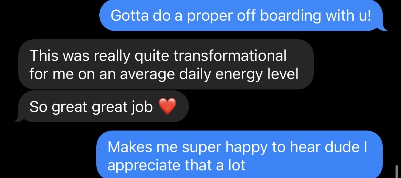Client testimonial about transformational daily energy level